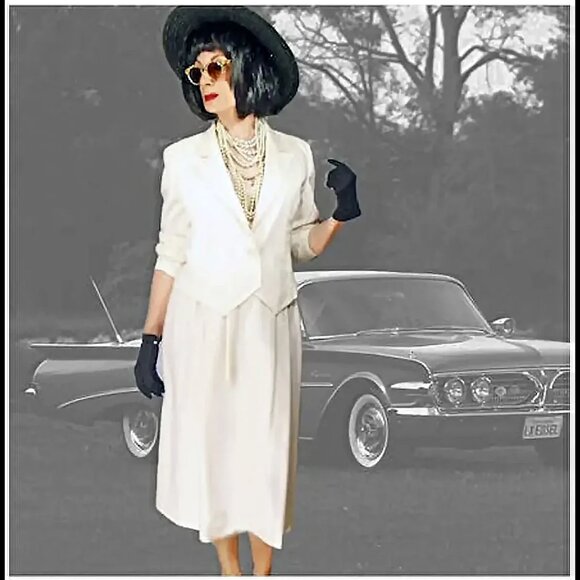 White Midi Skirt Suit Vintage 70s with Short Waiter Jacket Versatile Separates - Picture 6 of 15